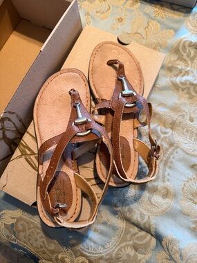 boc Brown Leather T-Strap Sandals